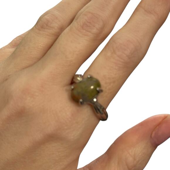 Epidote Brown Green Semi Precious Stone Silver Plated Ring 10.5 - Picture 4 of 7